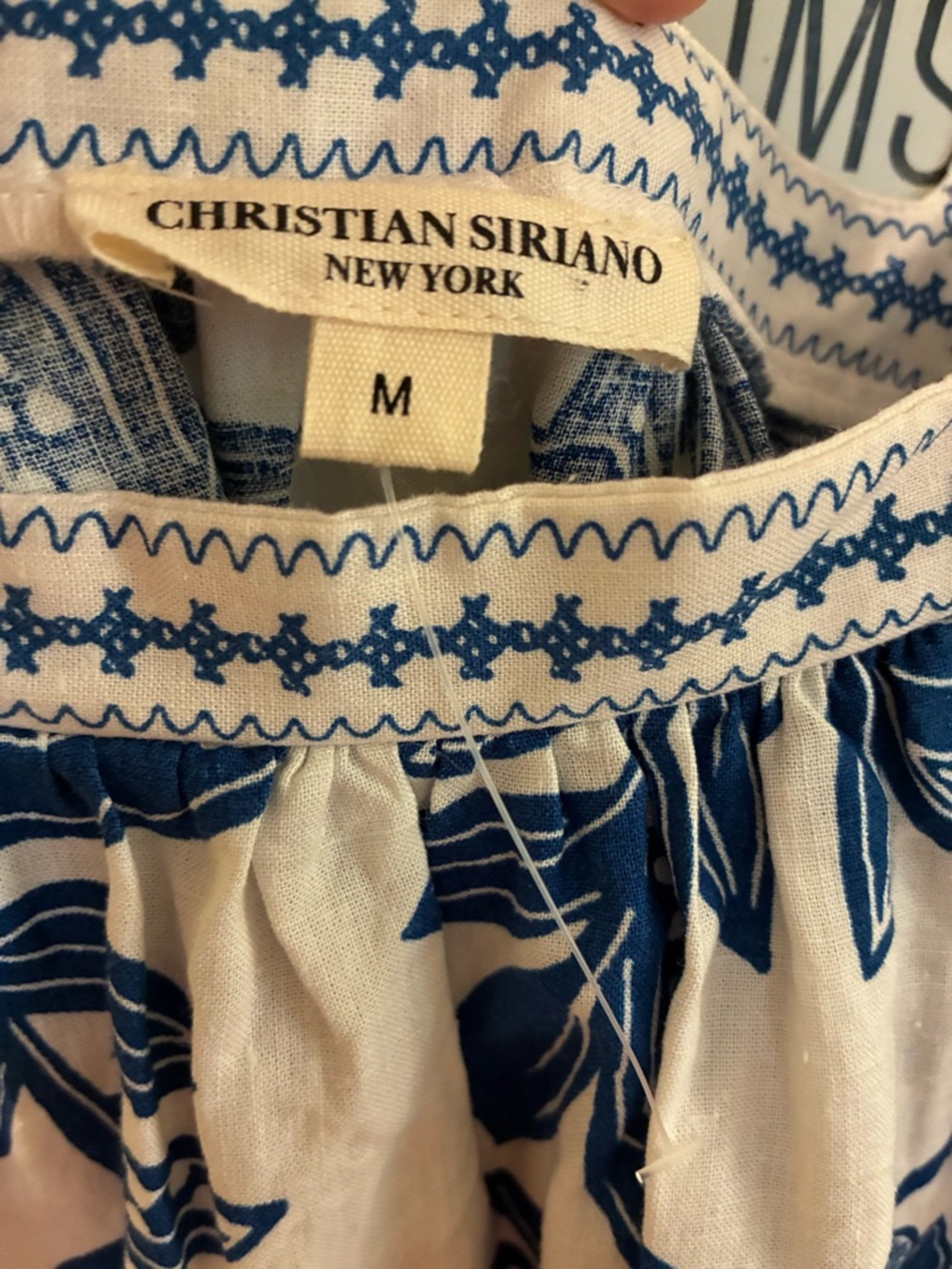Christian Siriano Blue and Cream Floral Crochet Peasant Top - Picture 9 of 12